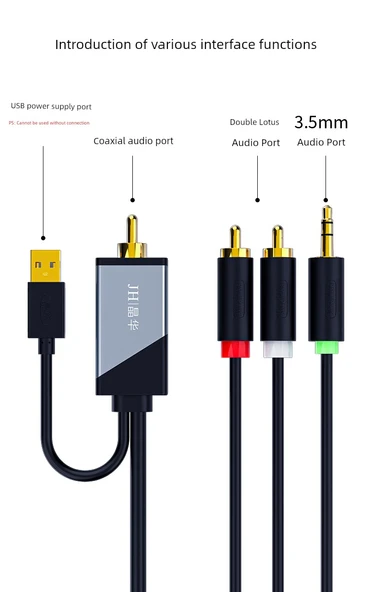 TV Ses Adaptör Kablosu - Siyah - 5m - Koaksiyel - 3.5mm + 2RCA - 10