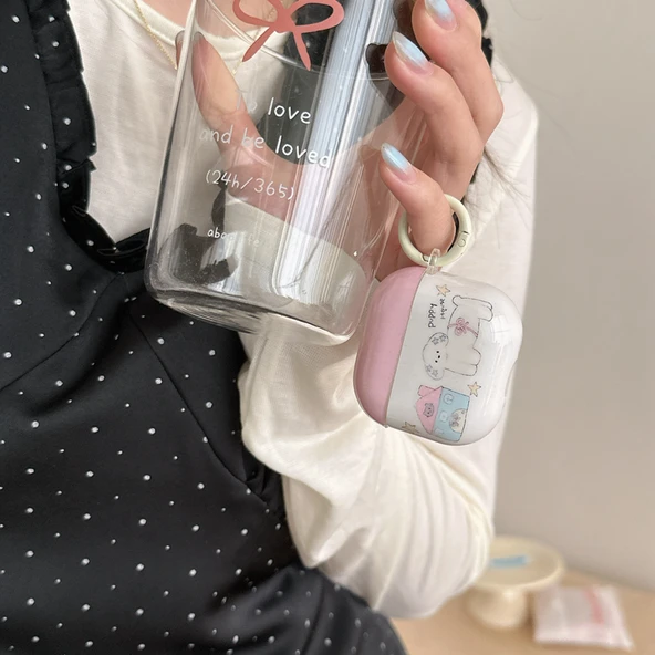 AirPods Pro Uyumlu Pembe Yıldız Kolye Desenli Silikon Kılıf - 5