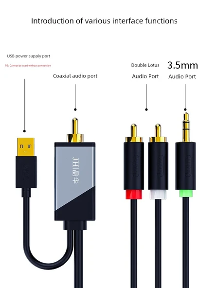 TV Ses Adaptör Kablosu - Siyah - 10m - Koaksiyel - 3.5mm + 2RCA - 6