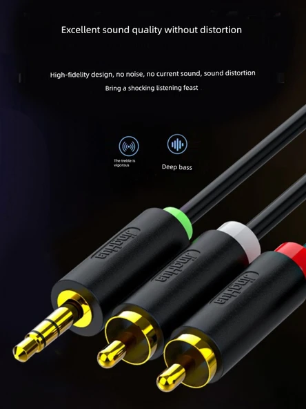 TV Ses Adaptör Kablosu - Siyah - 3m - Optik Fiber - 3.5mm + 2RCA - 4