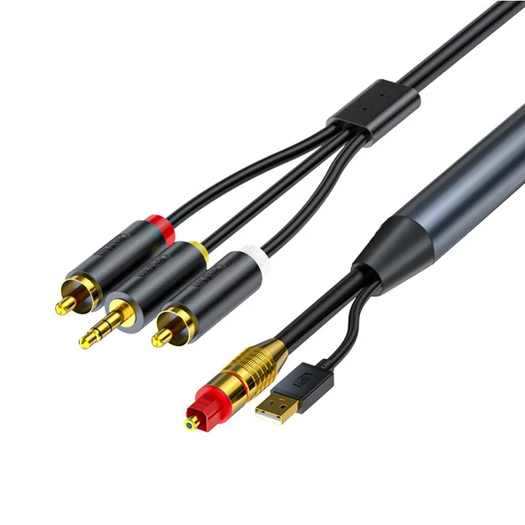 TV Ses Adaptör Kablosu - Siyah - 3m - Optik Fiber - 3.5mm + 2RCA