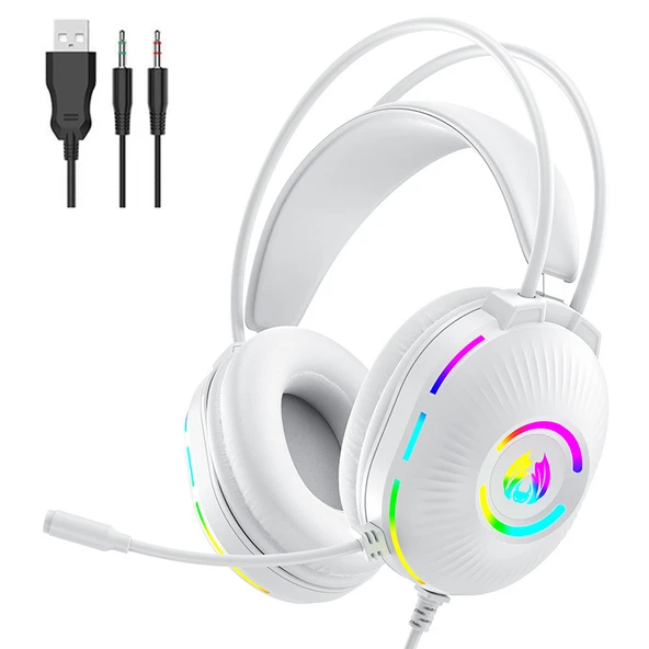 H800 Beyaz Kablolu Oyuncu Kulaklığı - Mikrofonlu ve RGB Işıklı