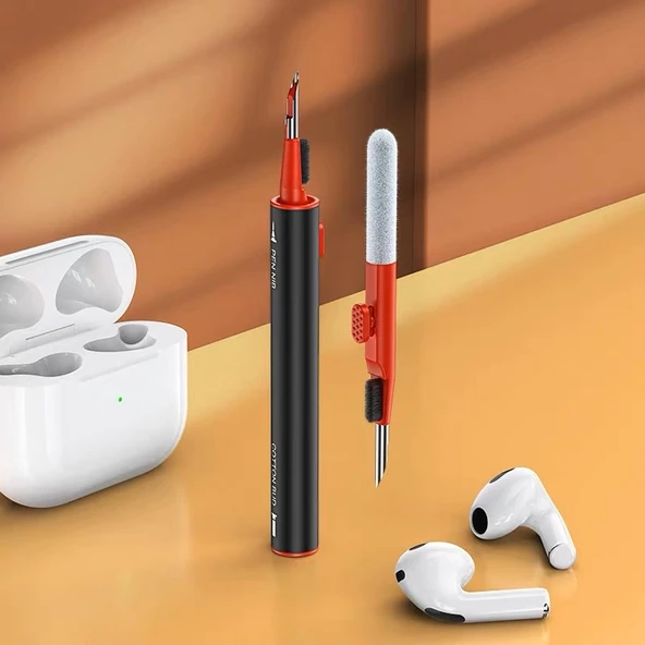 Kulaklık Temizleme Kalemi - Bluetooth Telefon Alıcısı Delik Temizleme Aracı - Toz Giderme Fırçası - Siyah