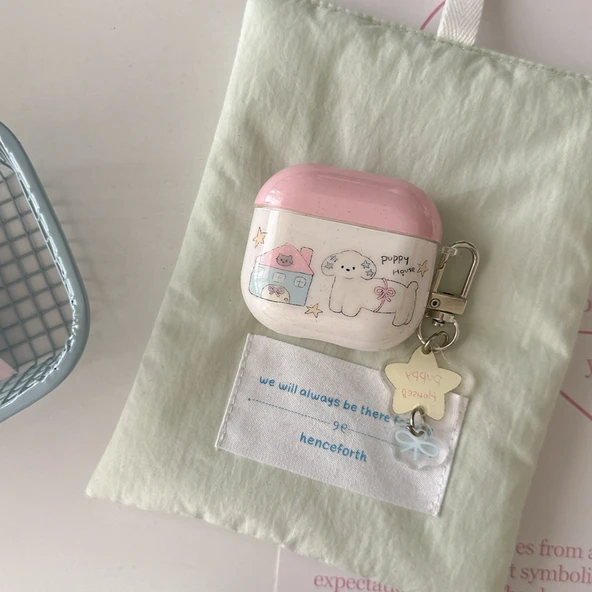 AirPods Pro Uyumlu Pembe Yıldız Kolye Desenli Silikon Kılıf - 9