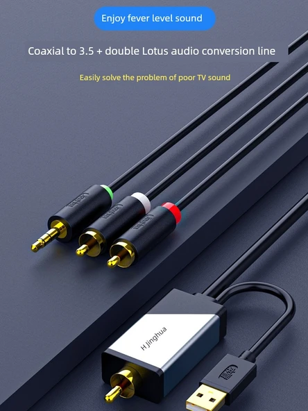TV Ses Adaptör Kablosu - Siyah - 3m - Optik Fiber - 3.5mm + 2RCA - 5