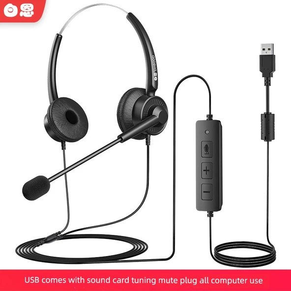 Çift Kulak USB Ayarlanabilir Mikrofonlu Kulaklık