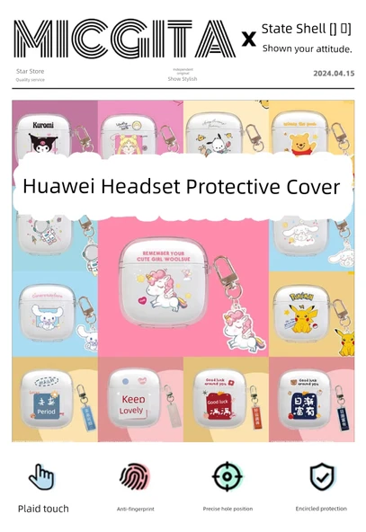 Huawei FreeBuds 6 Kılıf - Şeffaf Oturan Pikachu + Kolye - 6