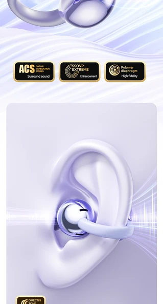 Kulak Klipsli Bluetooth 5.4 Kulaklık - M108 - Siyah Supreme Versiyon - 11