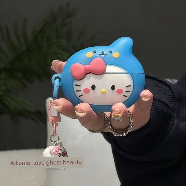 Huawei FreeBuds 5i için Sevimli Kedi Kulaklık Kılıfı - Queer Kedi + KT Kedi Şapkası Kolye