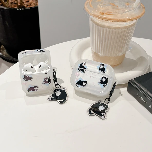 Mavi Yıldızlı Siyah Kedi AirPods Pro 2. Nesil Kılıfı ve Kolye - 6