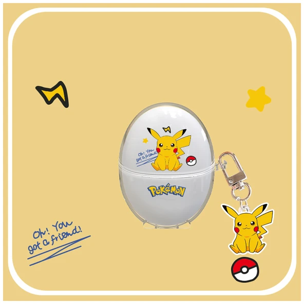 Huawei FreeBuds 6 Kılıf - Şeffaf Oturan Pikachu + Kolye