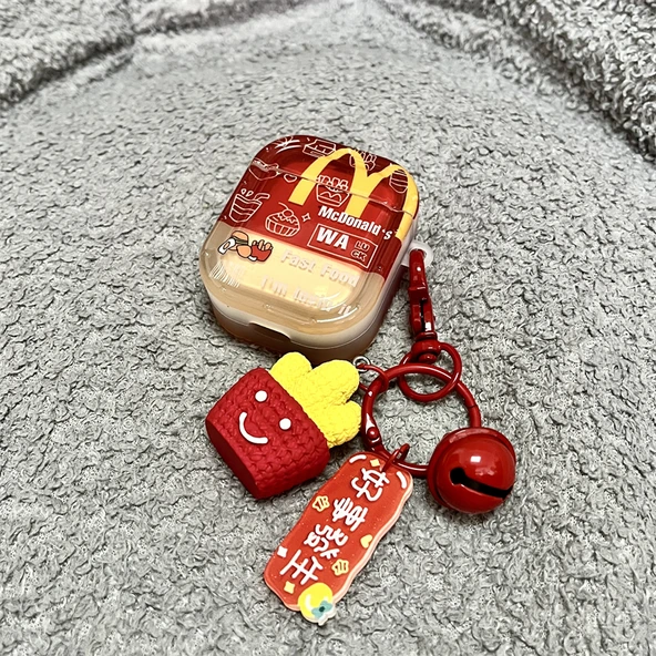 Patates Burger AirPods Pro/Pro 2 Kılıf - Yarı Şeffaf + Patates Çan Kolye - 10