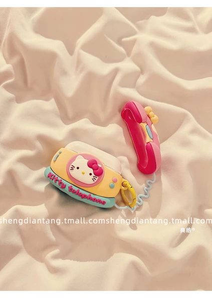 Hello Kitty AirPods Pro 2. Nesil Kılıf - Pembe KT Telefon + Pembe Boncuklu Tavşan Zincir - 10