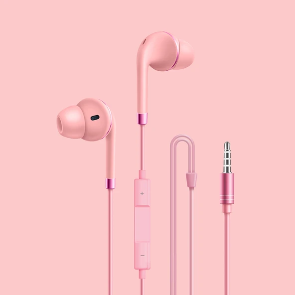 Kablolu Kulak İçi Kulaklık - P16 Pembe Makaron (Poşet)
