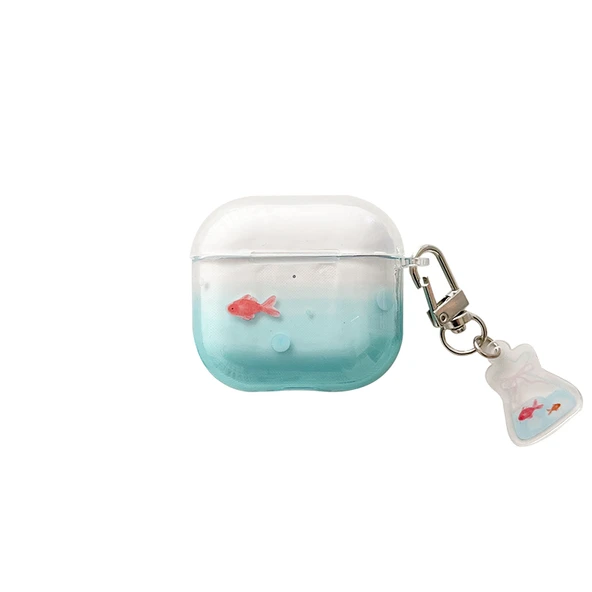 AirPods Kılıfı - Baloncuklu Mavi Japon Balığı - Gradient Koi Kolye