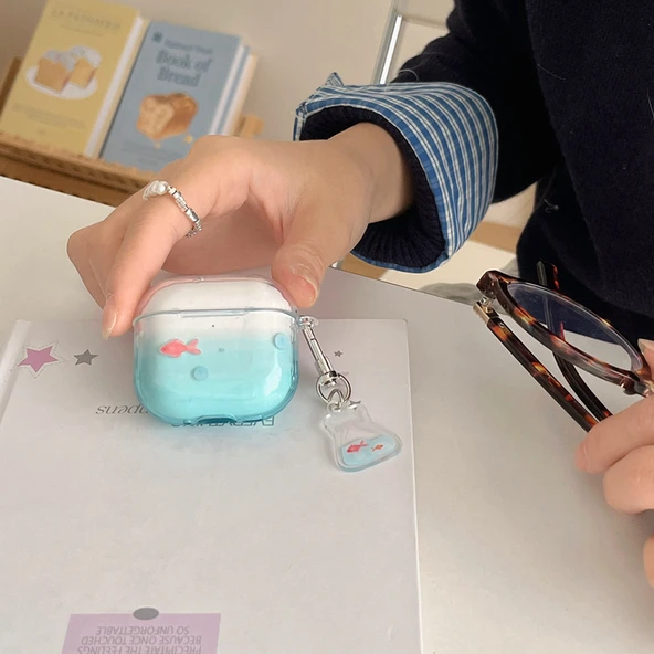 AirPods Pro Kılıfı - Baloncuklu Mavi Japon Balığı - Gradient Koi Kolye - 11