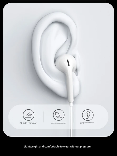 Type-C Arayüzlü Kablolu HiFi Kulak İçi Kulaklık - Klasik Beyaz - 2