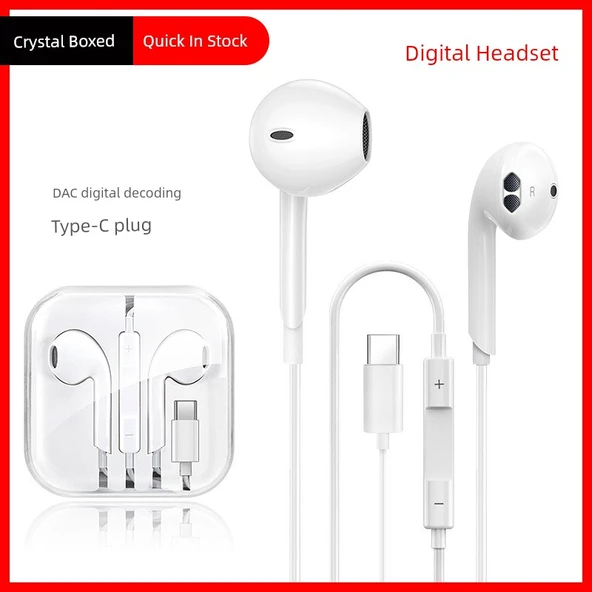 3.5mm Type-C Kablolu Kulak İçi Kulaklık - K19 Dijital Type-C Kristal Kutu