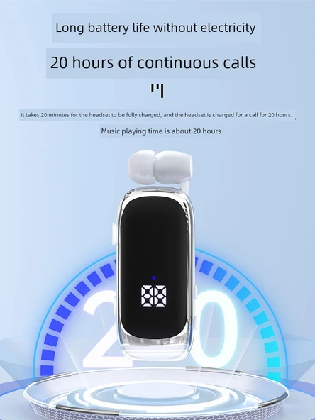 Bluetooth 5.4 Tek Kulaklık - Hızlı Şarjlı - Klipsli - Beyaz Mavi 10 Saat Gürültü Önleyici - 3