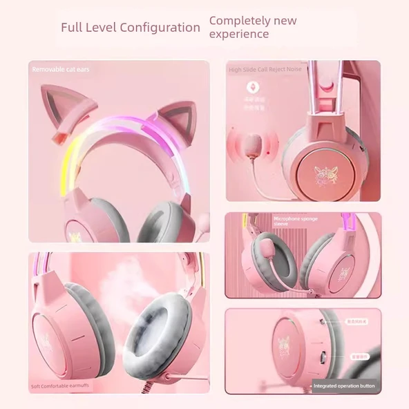 Gürültü Önleyici Oyuncu Kulaklığı - X15pro Bej - Kedi Kulaklıklı ve Standlı - 4