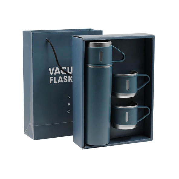 Elegance Termos Seti: 500ml Termos & 3 Bardak, Şık Karton Ambalaj - 4