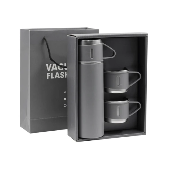 Elegance Termos Seti: 500ml Termos & 3 Bardak, Şık Karton Ambalaj - 3