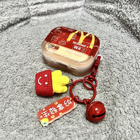 Airpods Pro/Pro 2. Nesil Şeffaf French Fries Burger Hamburger ve Patates Kızartması Kolye Uçlu Kılıf - 7