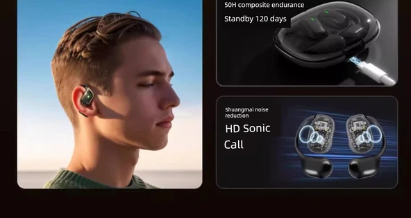 Bluetooth 5.4 Kulak Kancalı Kulaklık - Upgrade Skin - Çift Çekirdek, Hafızalı Elastik Yumuşak Kulak Askısı, Çift Marka Gürültü Azaltma - 7