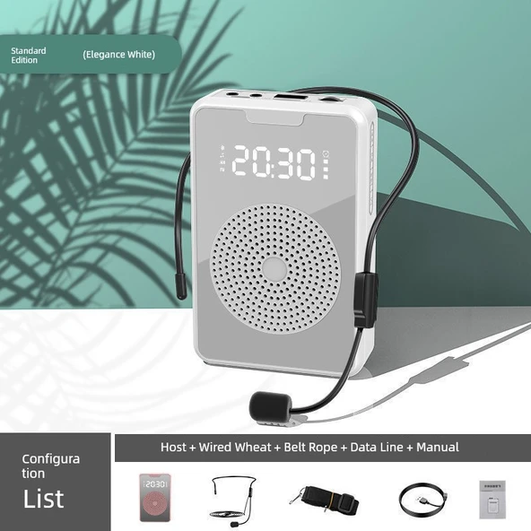 Bluetooth'lu Kablolu Hoparlör - Beyaz - Çalar Saat ve Kayıt Özellikli
