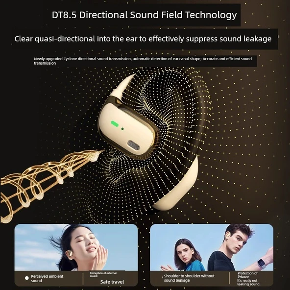 Bluetooth 5.4 Kulak Kancalı Kulaklık - Upgrade Skin - Çift Çekirdek, Hafızalı Elastik Yumuşak Kulak Askısı, Çift Marka Gürültü Azaltma - 3