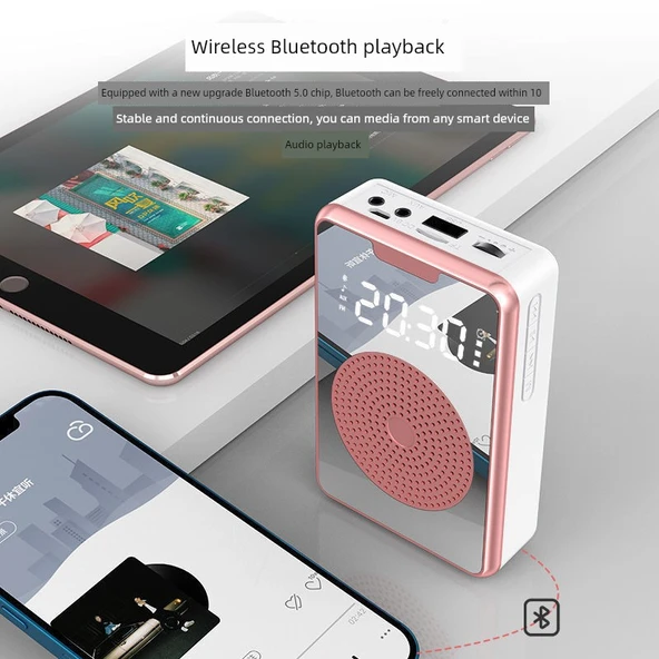 Bluetooth'lu Kablolu Hoparlör - Beyaz - Çalar Saat ve Kayıt Özellikli - 6