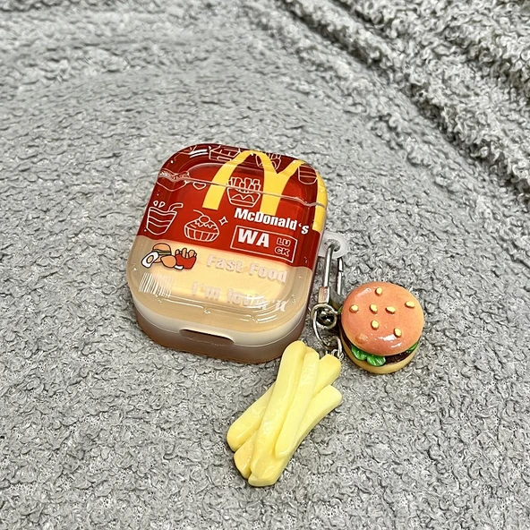 Airpods Pro/Pro 2. Nesil Şeffaf French Fries Burger Hamburger ve Patates Kızartması Kolye Uçlu Kılıf - 10