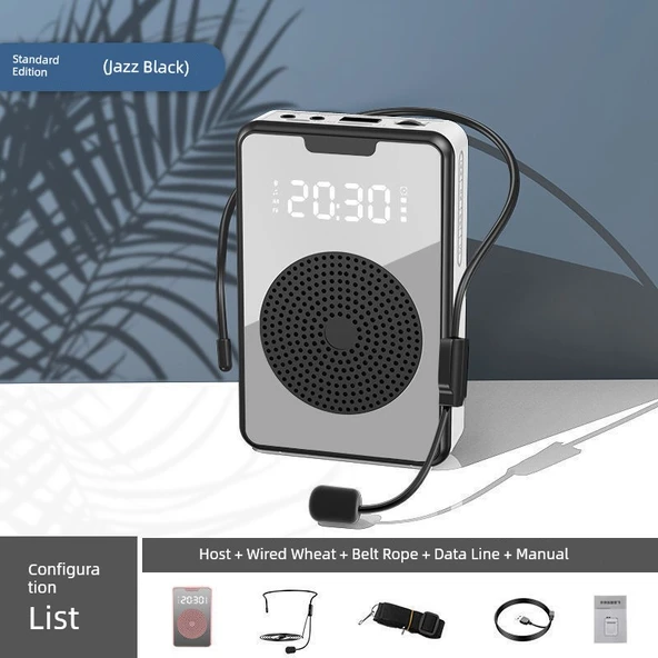 Bluetooth'lu Kablolu Hoparlör - Siyah - Çalar Saat ve Kayıt Özellikli