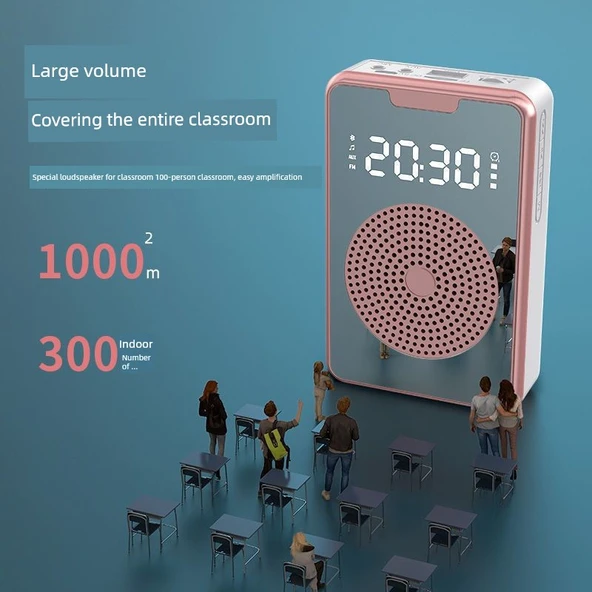 Bluetooth'lu Kablolu Hoparlör - Pembe Altın - Çalar Saat ve Kayıt Özellikli - 4