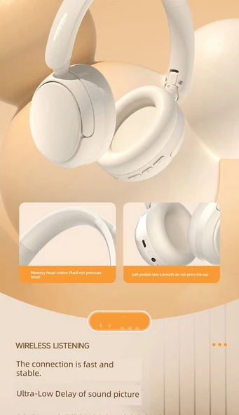 Kablosuz Bluetooth 5.4 Gaming Kulaklık - Gürültü Önleme - Uzun Ömürlü Pil - Krem Beyaz - 10