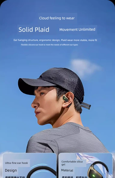 Bluetooth 5.4 Kulak Kancalı Kulaklık - Upgrade Skin - Çift Çekirdek, Hafızalı Elastik Yumuşak Kulak Askısı, Çift Marka Gürültü Azaltma - 10