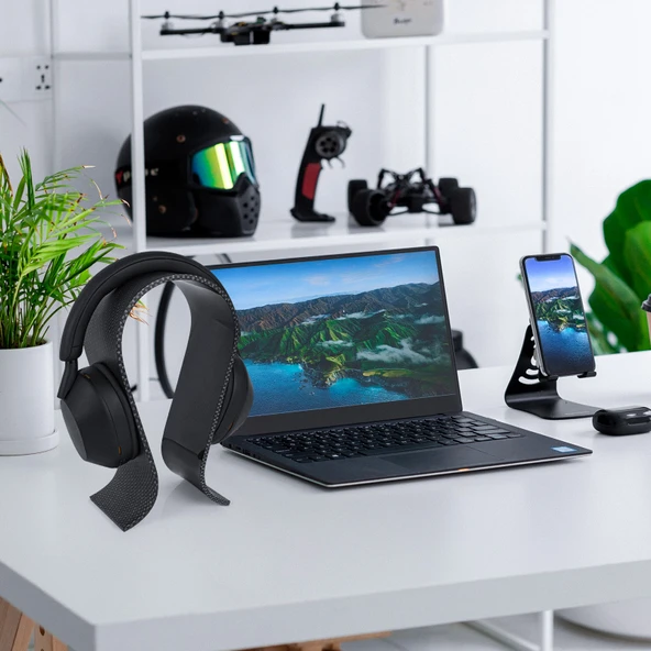 Akrilik Kulaklık Standı - Siyah 5mm Mikro Fiber Detaylı - 3