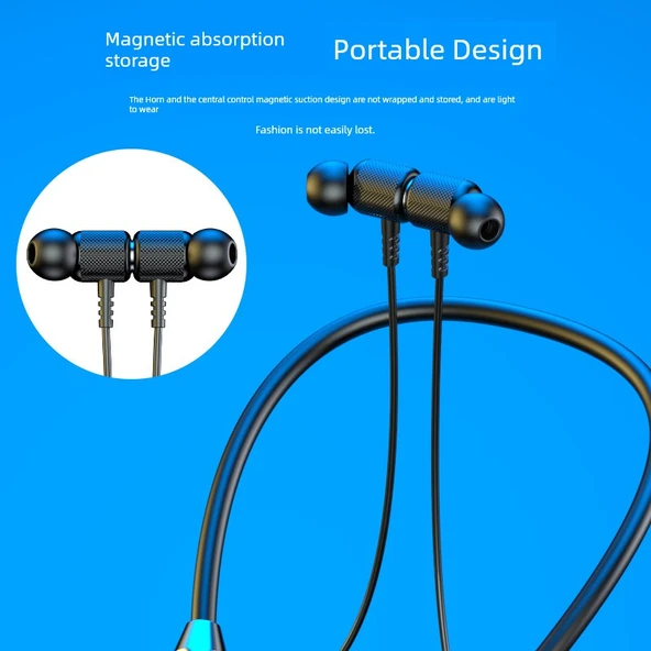 Bluetooth Kulaklık - Boyun Askılıklı Spor - Şeffaf Mavi Renkli Çanta - 5
