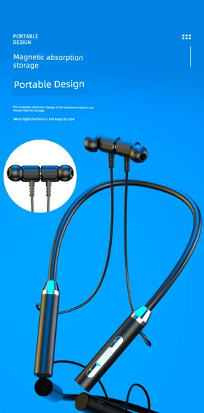 Bluetooth Kulaklık - Boyun Askılıklı Spor - Şeffaf Mavi Renkli Çanta - 8