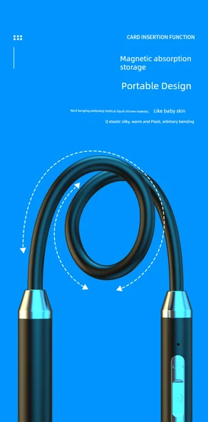 Bluetooth Kulaklık - Boyun Askılıklı Spor - Şeffaf Mavi Renkli Çanta - 9
