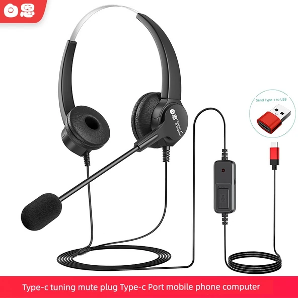 Çift Kulaklı Type-C Mikrofonlu Kulaklık - Telefon/Bilgisayar