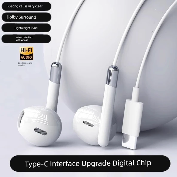 Kablolu Kulak İçi Kulaklık - Beyaz - Type-C - HIFI Ses Kalitesi
