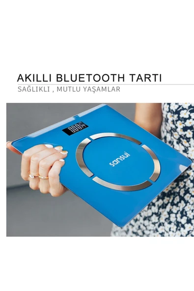 SANSUI Mavi Akıllı Bluetooth Dijital Tartı Mavi Pilli İthalatçı Garantili Cam 2 Yıl Yok - 4