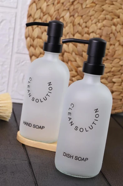 2'li Sablaj Cam Beyaz Sıvı Sabunluk Seti Standlı - 5