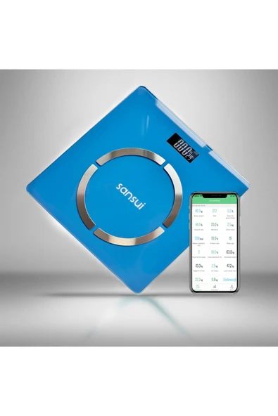 SANSUI Mavi Akıllı Bluetooth Dijital Tartı Mavi Pilli İthalatçı Garantili Cam 2 Yıl Yok - 5