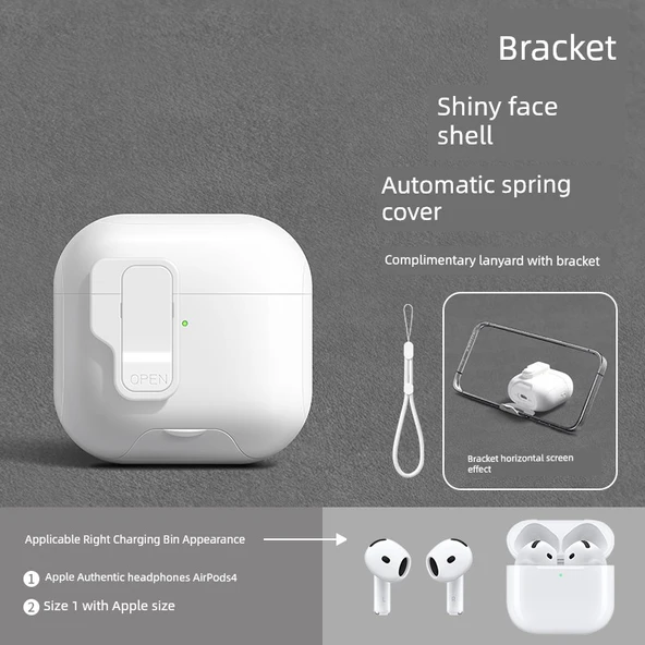AirPods 4 Uyumlu Siyah Beyaz Askılıklı Koruyucu Kılıf