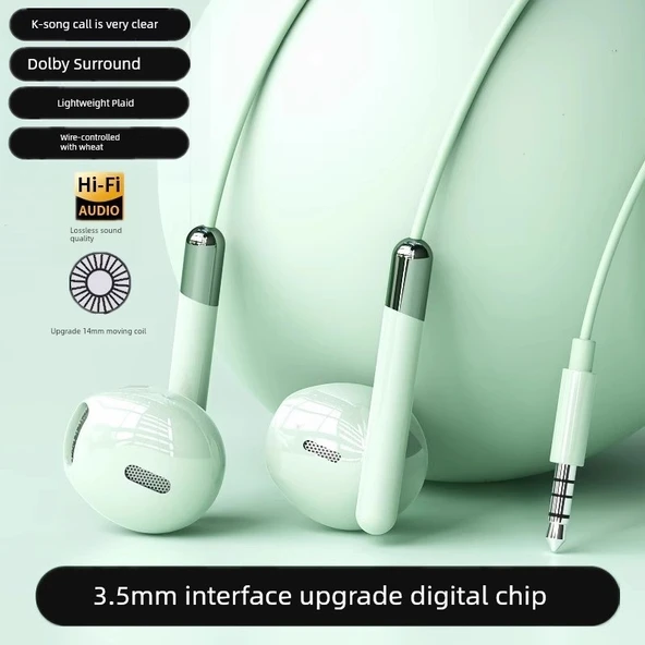Kablolu Kulak İçi Kulaklık - Yeşil - 3.5mm - 14mm Hareketli Bobin