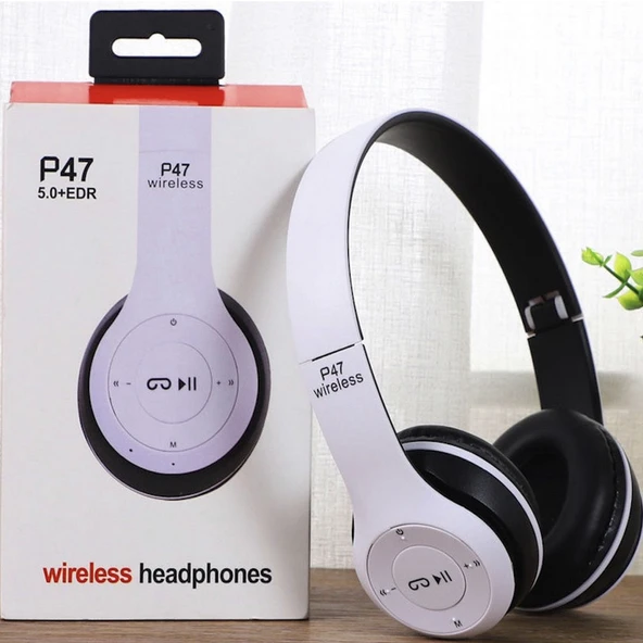 Gürültü Önleyici Kablosuz Bluetooth 5.0 Kulaklık - Süt Beyazı (P47)