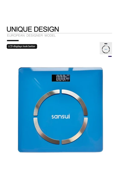 SANSUI Mavi Akıllı Bluetooth Dijital Tartı Mavi Pilli İthalatçı Garantili Cam 2 Yıl Yok - 3