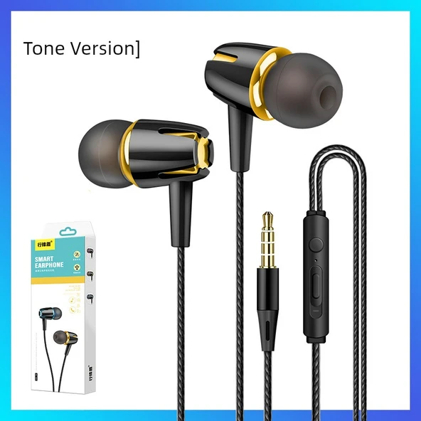 3.5mm Mikrofonlu Kablolu Kulak İçi Kulaklık - E18 Siyah + Altın Ton Sürümü